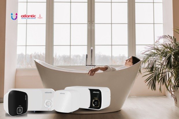 Water heater elegan dengan desain modern untuk kamar mandi minimalis